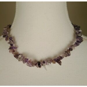Purple Amethyst Chip Gemstone Beaded Necklace Choker Screw Clasp